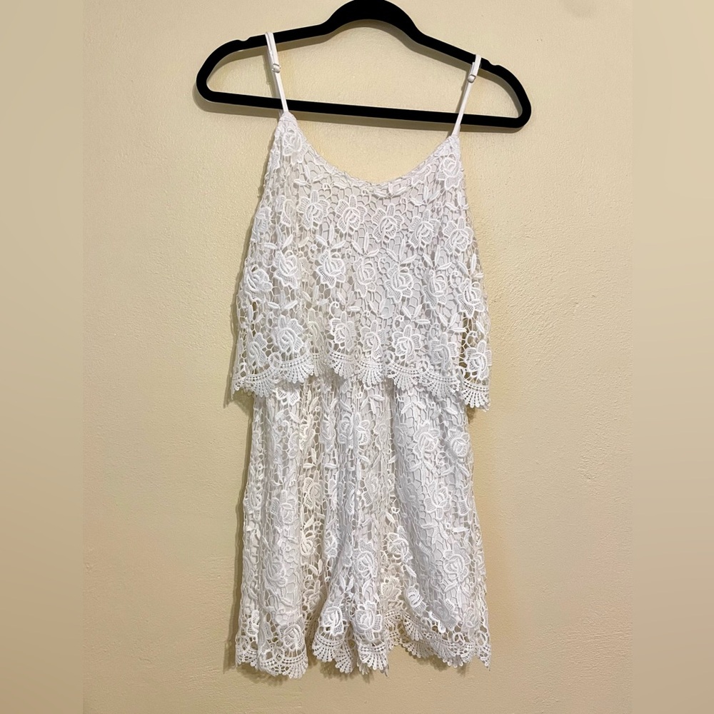 White floral romper lace / crochet style adjustable straps lined